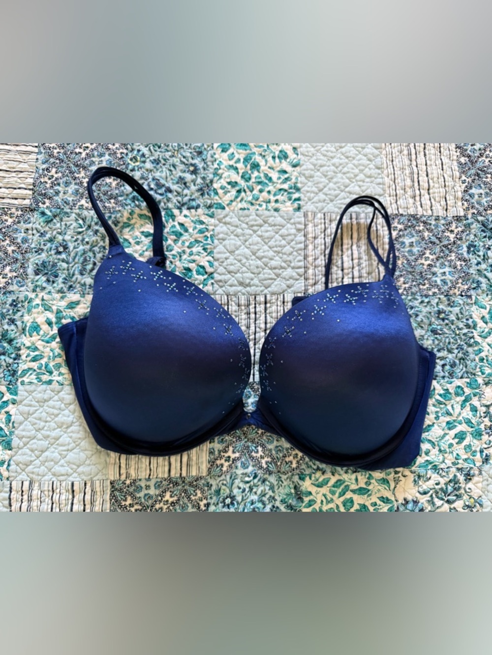 Victoria's Secret Navy Blue Padded Bra with Rhinestone Accents